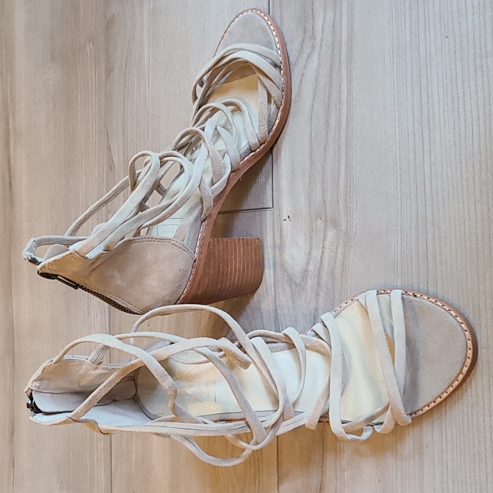 ST. SANA Strappy Heeled Zipper Sandals W/ Heel Nude/Brown 7.5